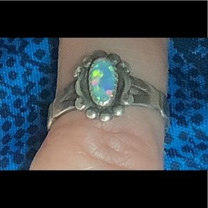 Vintage Opal Ring Sterling Silver Signed WM